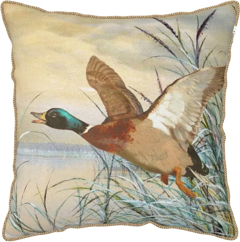 Fundas de almohada de terciopelo de lujo con estampado doble de pato mallard con ribete dorado de 18 x 18 pulgadas, fundas de almohada decorativas