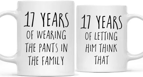 Miniatura 11 de Andaz Press Divertida taza de café de 11 onzas para parejas, regalo de broma para el primer aniversario de boda, 1 año de usar los pantalones