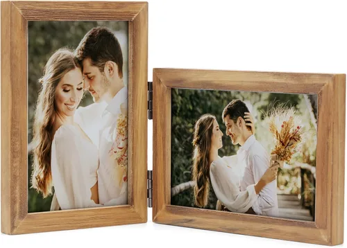 Miniatura 35 de Marcos de Fotos Dobles 4x4 con Bisagras Plegables en Negro para Colgar en la Pared o Poner en Mesa, Hechos de Madera de Pino con Vidrio Real P-44 *