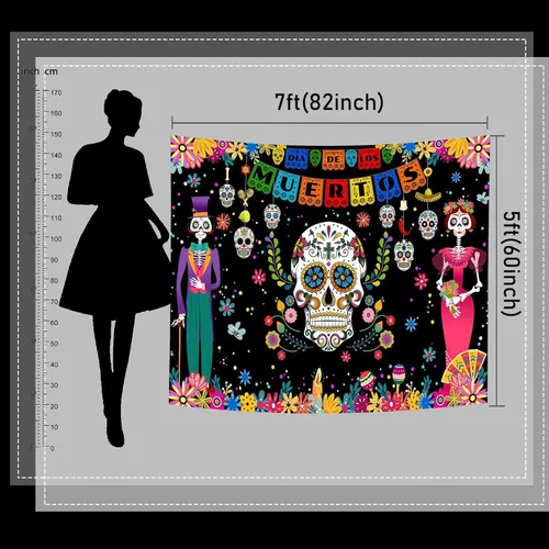 Miniatura 5 de Mocsicka Telón de fondo del Día de los Muertos mexicano, Día de los Muertos, fiesta de calavera de azúcar, decoración de fiesta, decoración
