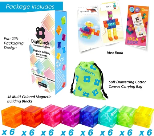 Miniatura 2 de BrainSpark 48 piezas bloques de construcción magnéticos DigitBlocks multicolor STEM Montessori bloques imán para niños, juego educativo