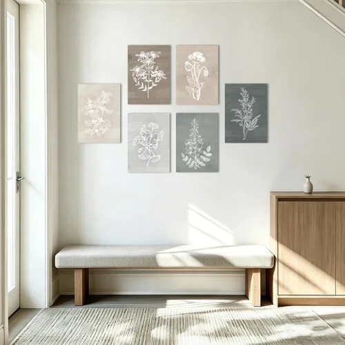 Miniatura 7 de BINCUE Lienzo de plantas botánicas neutrales, 6 piezas, arte de pared rústico, pinturas de pared de granja, impresiones botánicas de plantas