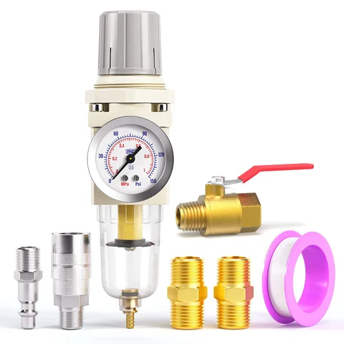 Miniatura 17 de TAILONZ PNEUMATIC Regulador de presión de filtro de aire de drenaje automático NPT de 1/4 de pulgada Combo Piggyback, filtro compresor