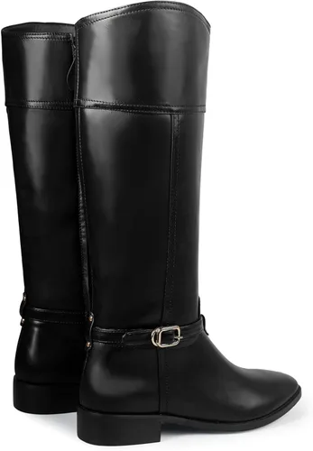 Miniatura 4 de Ouepiano Botas de equitación altas hasta la rodilla para mujer, punta redonda, cremallera lateral, hebilla de metal, botas de invierno de moda