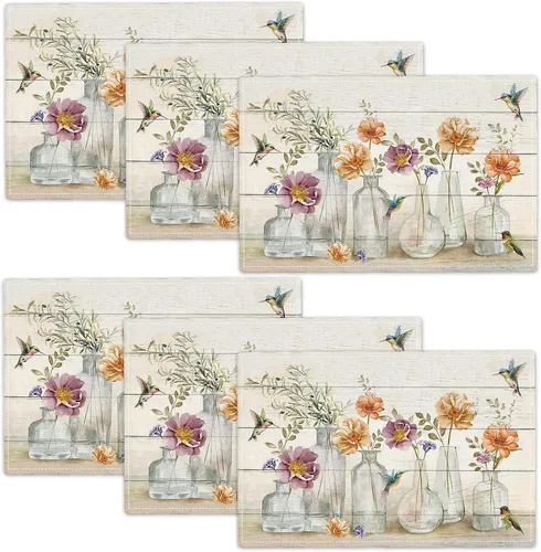 Miniatura 42 de Juego de 4 manteles individuales con diseño de flores y rosas, manteles individuales lavables para decoración del hogar, fiesta, interior, cocina