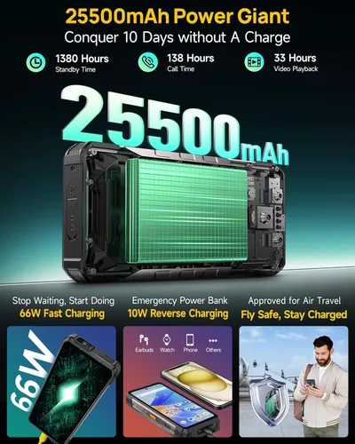 Miniatura 3 de Ulefone Armor 34 Pro 5G - Teléfono inteligente resistente con proyector de 150 lúmenes, 32GB+512GB ROM/2TB, 25500mAh 66W, Android 15, 6.95" 120Hz