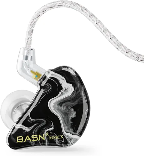 BASN Auriculares intraurales de tres conductores para músicos, auriculares con aislamiento de ruido con estuche IEM y 2 cables desmontables (Negro