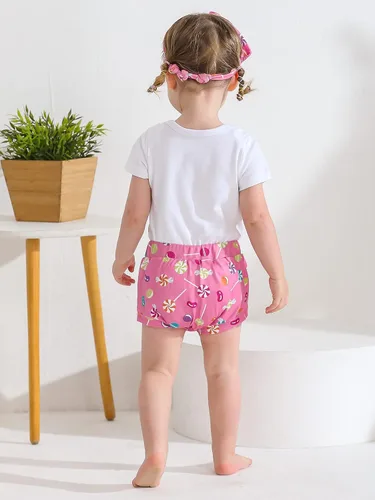 Miniatura 4 de ESHOO Conjunto de mameluco para bebé niña con estampado de caramelo, pantalones acampanados, diadema