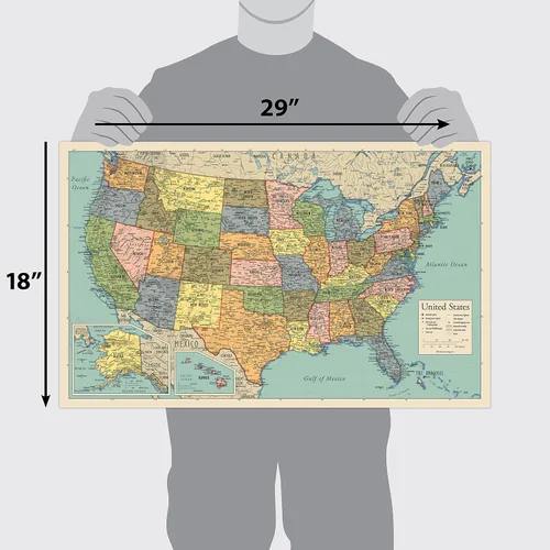 Miniatura 22 de Póster en blanco con diseño de mapa de Estados Unidos laminado, 18 x 29 pulgadas (solo para uso con marcadores de borrado húmedo)