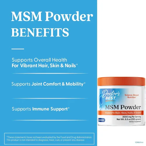 Miniatura 2 de Doctors Best MSM en polvo, apoya el cabello, la piel, las uñas y las articulaciones, sin OMG, sin gluten, sin soja, peso neto vegano, 8.8 oz