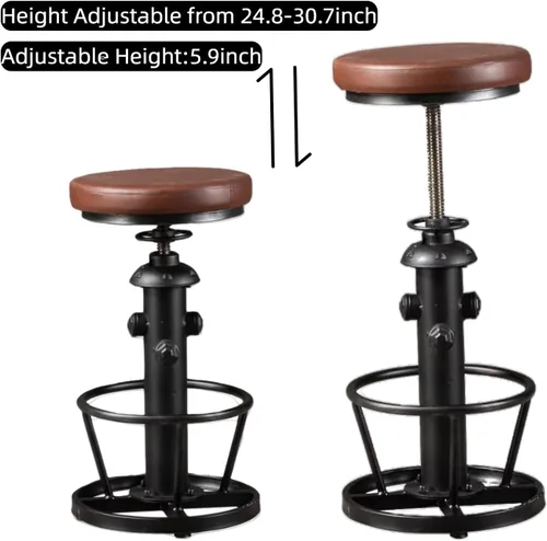 Miniatura 3 de Taburetes de bar de granja, asiento giratorio de poliuretano de 24 a 30 pulgadas, altura de mostrador ajustable, taburete de cocina, comedor, silla