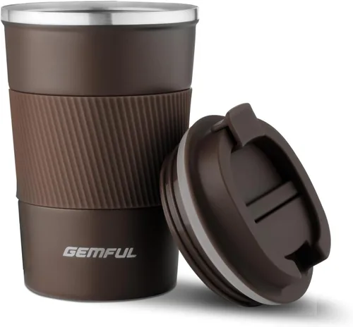 Miniatura 12 de GEMFUL Taza de viaje de café a prueba de fugas con tapa, 13 onzas, aislada al vacío, de acero inoxidable, vaso de café a prueba de derrames