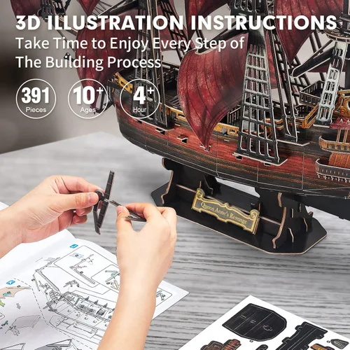 Miniatura 6 de CubicFun Rompecabezas 3D para adultos y niños, la venganza de la reina roja Anne's Revenge, 391 piezas, decoración del hogar, arte y manualidades