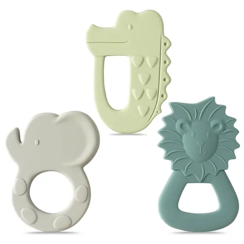 Miniatura 8 de 3 piezas de juguetes de dentición de silicona de Navidad para bebés, mordedores calmantes para la primera Navidad, diseño de muñeco de nieve suave