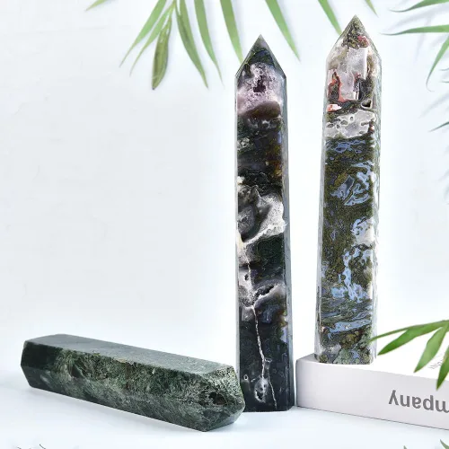 Miniatura 5 de Torre de cristal de ágata musgo de 10 a 12 pulgadas, gran punto de cristal curativo, obelisco, reiki, energía, meditación, regalo de decoración