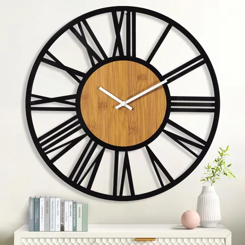 Miniatura 9 de 1st owned Reloj de pared para sala de estar - 33 cm Silencioso sin tictac, funciona con baterías, metal negro, relojes de pared de madera antigua