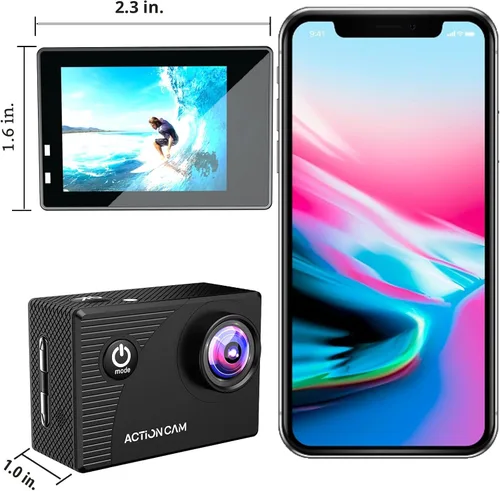 Miniatura 6 de Xilecam Cámara de acción 1080P 30fps Cámara deportiva sumergible hasta 40m/131 pies, impermeable, con 2 baterías y accesorio multifunción