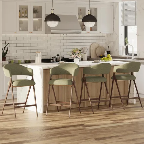 Miniatura 13 de COLAMY Juego de 2 taburetes de bar de 26 pulgadas de altura de mostrador con respaldo, sillas de bar tapizadas modernas con patas de metal para Beige
