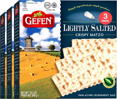 Gefen Matzo ligeramente salado, 10.5 onzas (paquete de 3) Matzo de estilo tradicional | No para Pascua | Delgado, crujiente y delicioso
