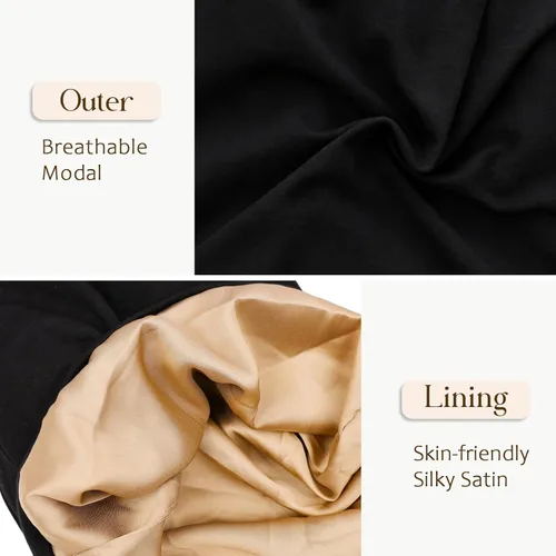 Miniatura 5 de 2 Pcs Adjustable Silk Hair Bonnet for Sleeping, Satin Lined Sleep Cap for Women and Men, Silk Hair Wrap Slouch Beanie.