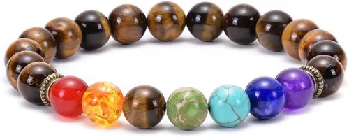Brazalete GelConnie de piedras de lava, 7 chakras, 0.32 pulgadas, piedra natural, para curación, alivio del estrés, yoga, ansiedad, aromaterapia,