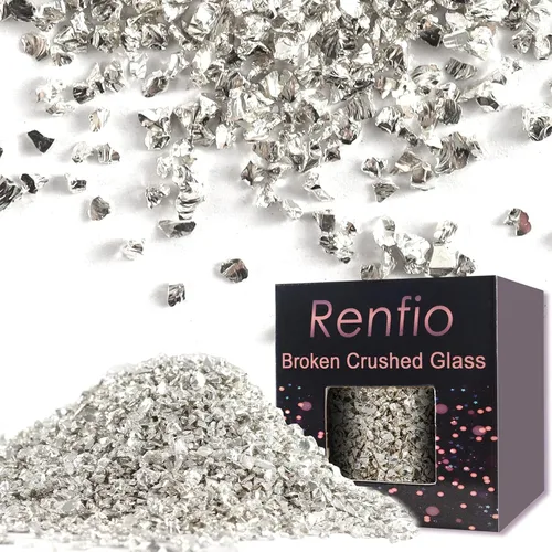 Renfio - Fragmentos de purpurina de vidrio roto y triturado, trituración de 2-4mm, virutas metálicas irregulares pequeñas y gruesas, 100g (3.5 Oz),