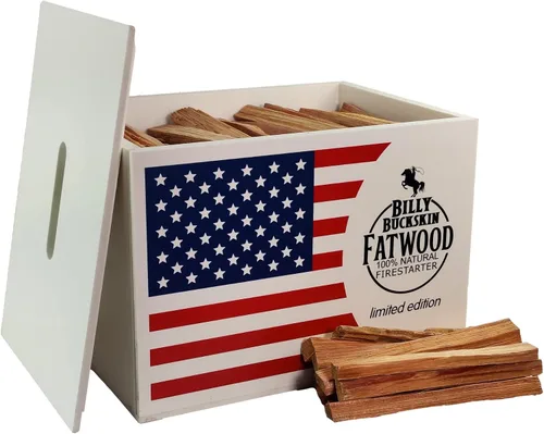 Juego de caja de regalo de madera de grasa de 10 libras, palos de inicio de fuego en una caja de almacenamiento de la bandera de Estados Unidos de