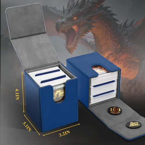 Miniatura 5 de UAONO Caja de cartas para Yugioh MTG, más de 100 fundas con 2 divisores para TCG CCG PTCG, caja de almacenamiento de tarjetas magnéticas fuertes