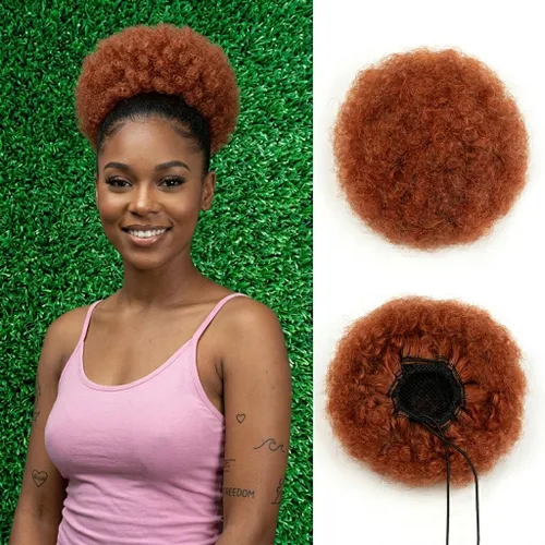 Miniatura 25 de Cola de caballo de cabello humano con cordón para mujeres negras, extensión de cabello humano rizado 4C, 8 pulgadas, aspecto natural, añade volumen