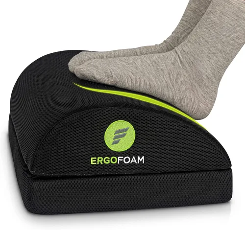 Reposapiés ajustable ErgoFoam para mayor altura - Diseño ortopédico en forma de lágrima con malla - Reposapiés grande y prémium para debajo del