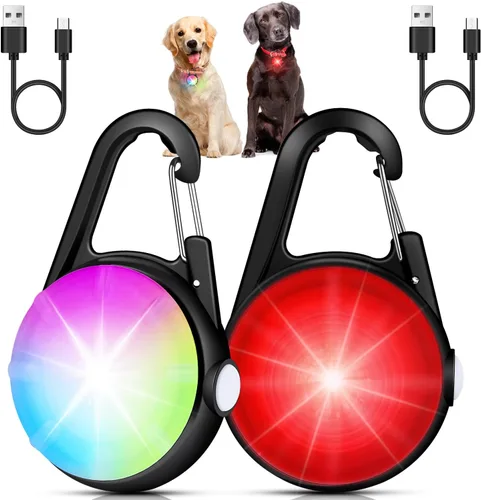 Miniatura 10 de Paquete de 2 luces para collar de perro, luces recargables para perro para caminar de noche con clip, collar LED impermeable de 4 modos para correr
