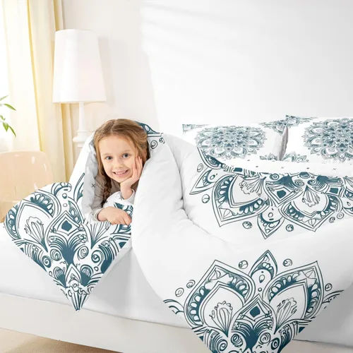 Miniatura 6 de Erosebridal Chic - Juego de edredón de flores tamaño Queen, juego de ropa de cama estética con mandala, juego de edredón gris turquesa, juego