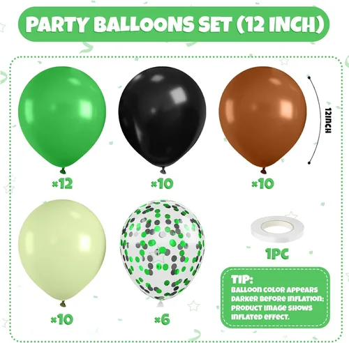 Miniatura 2 de Globos verdes y marrones, 50 piezas de 12 pulgadas, globos de camuflaje verde caqui negro marrón, globo de confeti verde esmeralda oscuro