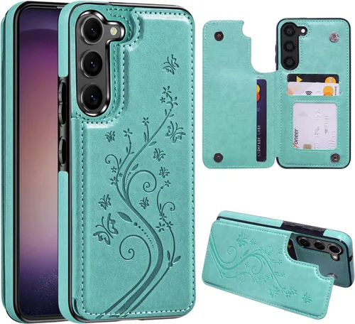 Miniatura 11 de Korecase Funda tipo cartera para Samsung Galaxy S23 con tarjetero, funda clásica de piel con función atril, doble hebilla magnética a prueba