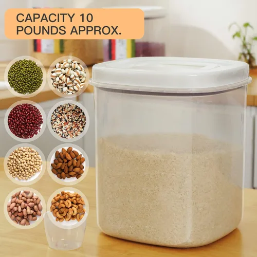 Miniatura 8 de Dispensador de arroz, contenedor de arroz de 10 libras con taza medidora, contenedores de cereales para alimentos, contenedores domésticos