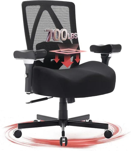 Silla de oficina grande y alta de 700 libras, silla de escritorio ergonómica con cojín grueso de ancho, silla de oficina de malla ejecutiva con