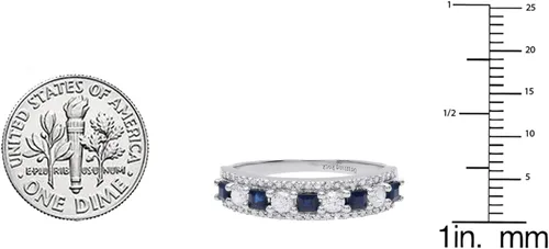 Miniatura 24 de Dazzlingrock Collection Anillo de boda de 9 piedras de zafiro azul princesa y diamante blanco redondo de 0.098 in cada uno en oro de 14 quilates