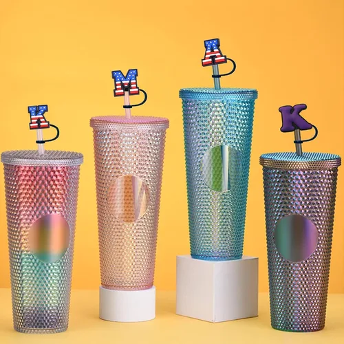 Miniatura 6 de Haundry Paquete de 4 fundas de popote para vaso Stanley, reutilizable, de 0.394 pulgadas con 2 piezas de dije de letra inicial, accesorios para copa