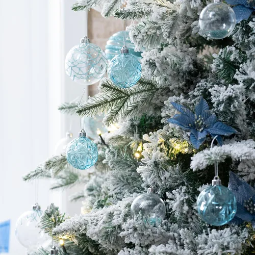 Miniatura 2 de Valery Madelyn Juego de Adornos para Árbol de Navidad, 50 piezas Azul Claro Plateado Irrompible Decoraciones Navideñas, Bolas Colgantes Azul claro