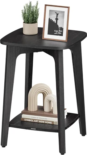 VASAGLE Colección MAEZO - Mesa auxiliar, Mesa auxiliar pequeña de 2 niveles cuadrados, Mesita de noche con patas cónicas, Transiciones curvas, para