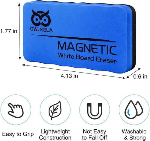 Miniatura 2 de OWLKELA 8 borradores de borrado en seco, borrador magnético de pizarra blanca para tablero de vidrio, pizarra seca y tablero de calendario, azul