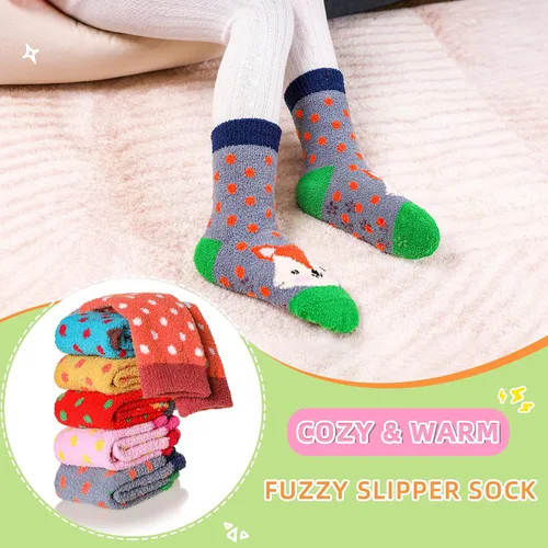 Miniatura 3 de 6 pares de calcetines antideslizantes para bebés y niñas, calcetines cálidos con agarres para niños pequeños, de lana gruesa y suave, para invierno