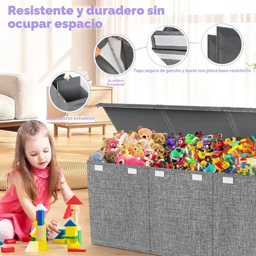 Miniatura 4 de Mabahoo Caja de juguetes extra grande con tapas, plegable, resistente, cajas organizadoras de almacenamiento de juguetes para niños y niñas, 40 x 14
