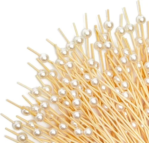 Miniatura 6 de Okuna Outpost Palillos de dientes para aperitivos, 4.7 pulgadas, perla blanca, 150 unidades, brochetas de bambú para selecciones de cóctel