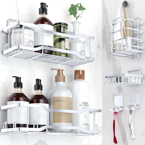 Miniatura 12 de Estantes de Ducha para Baño, El Juego Athena Silken de 4, Capacidad de 40 Libras, Cinta Adhesiva Sin Taladro - A Prueba de Óxido - Magnífico Negro