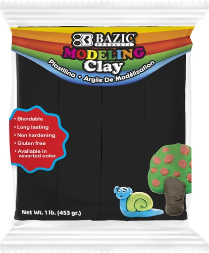 BAZIC Products Arcilla para modelar, color negro, 1 libra, masa de modelado, manualidades, regalo no tóxico para artistas, a granel para aula,