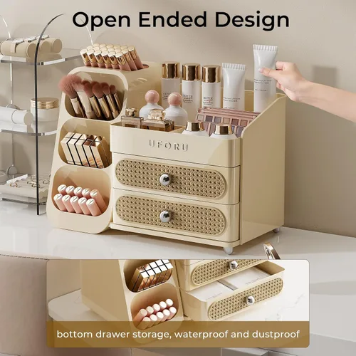 Miniatura 4 de UFORU Organizador de maquillaje para tocador con soporte para pinceles, organizador de cuidado de la piel de gran capacidad para encimera de baño