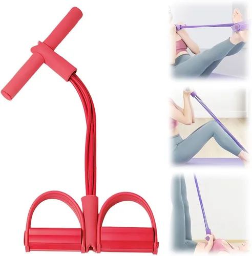 Miniatura 7 de Bandas de resistencia con asas, 21 bandas de resistencia de fitness, 4 tubos de pedal de tobillo bandas de estiramiento para entrenamientos de Rojo