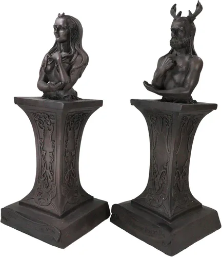 Miniatura 3 de Ebros Neopaganismo Wicca Estatua de deidad primaria con la luna creciente femenina Triple Diosa Bustos en pedestal Figura Wicca Decoración del hogar