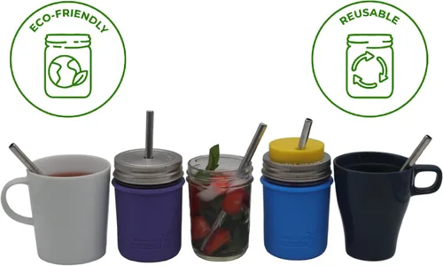 Miniatura 5 de Pajitas cortas y seguras de acero inoxidable para batidos, pajitas rectas reutilizables de metal para tarros de media pinta de masón, tazas de café